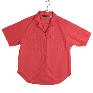 Ashleigh Morgan Orange Button Down Shirt Size Large Short Sleeve Front Pockets